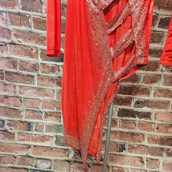 Women's Rhinestone Mesh Bodycon Dance Dress Medium - Picture 4 of 6